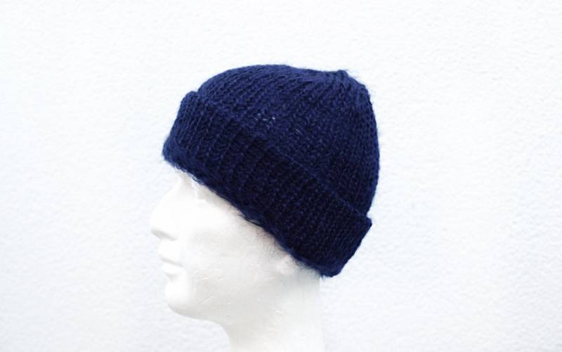 Mens Blue Mohair Beanie Warm Hand Knit Winter Hat Soft Fuzzy For Men Chunky Snug Fit von IrinasSTRICKMODE