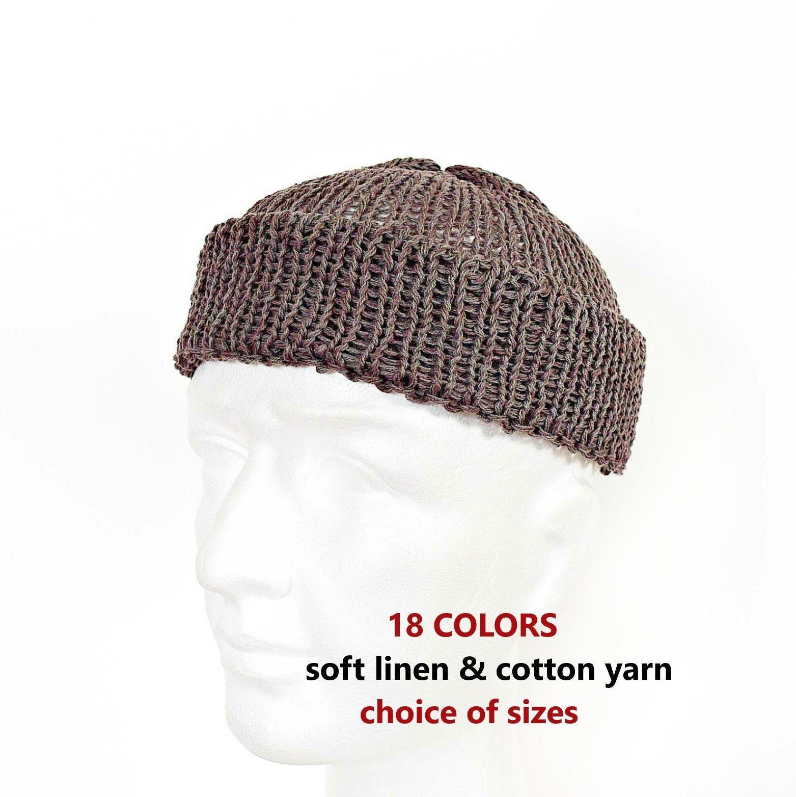 Beanie Hat For Men, Summer Fisherman Beanie, Mens Plain Beanie, Summer Skull-Cap, Big Head Hat, Mens Cuffed Beanie von IrinasSTRICKMODE