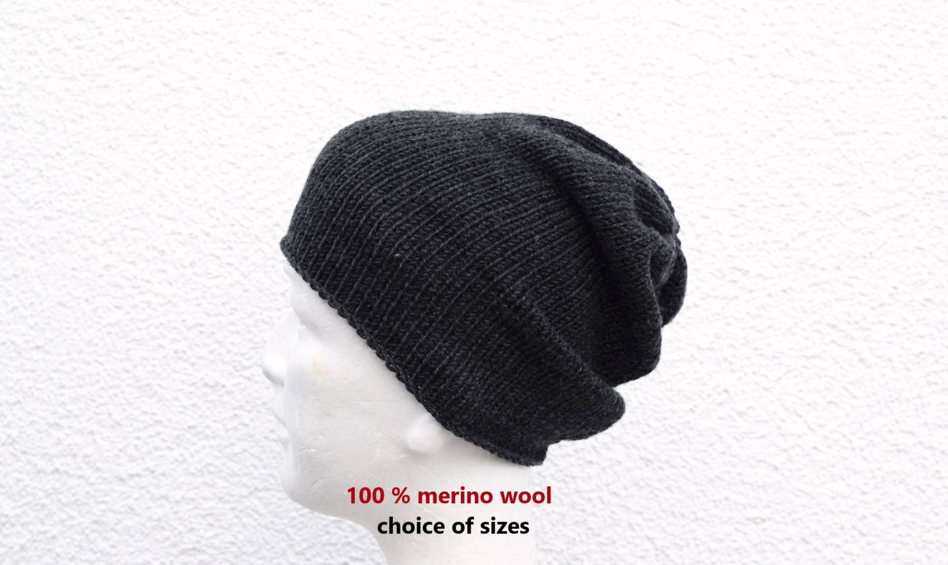 Merino Wool Mens Slouchy Beanie Hat For Winter Knit Soft Fit Minimalist Style von IrinasSTRICKMODE