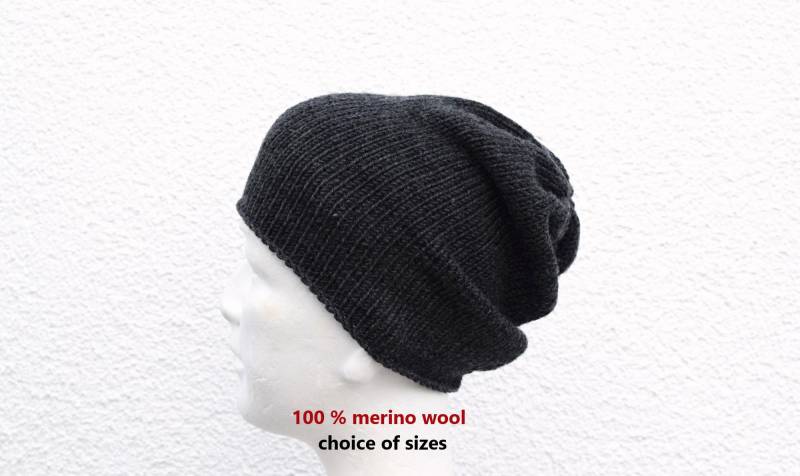 Merino Wool Mens Slouchy Beanie Hat For Winter Knit Soft Fit Minimalist Style von IrinasSTRICKMODE