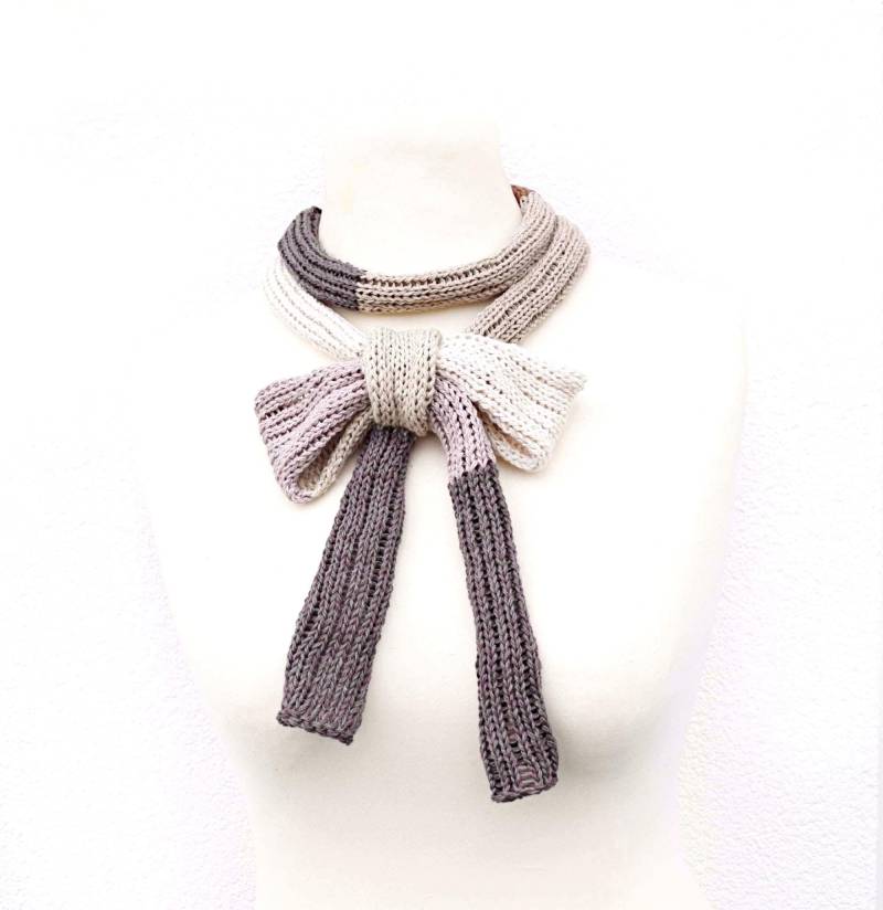 Pastel Summer Scarf Lightweight Linen Skinny in Soft Colors Handmade Striped von IrinasSTRICKMODE
