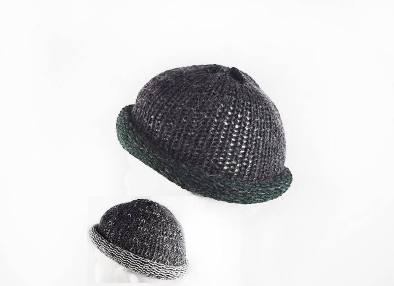 Roll Up Hat Docker Winter Mohair Beanie Beanie Surfer Brim Bowler Knit Roll Docker For Man von IrinasSTRICKMODE