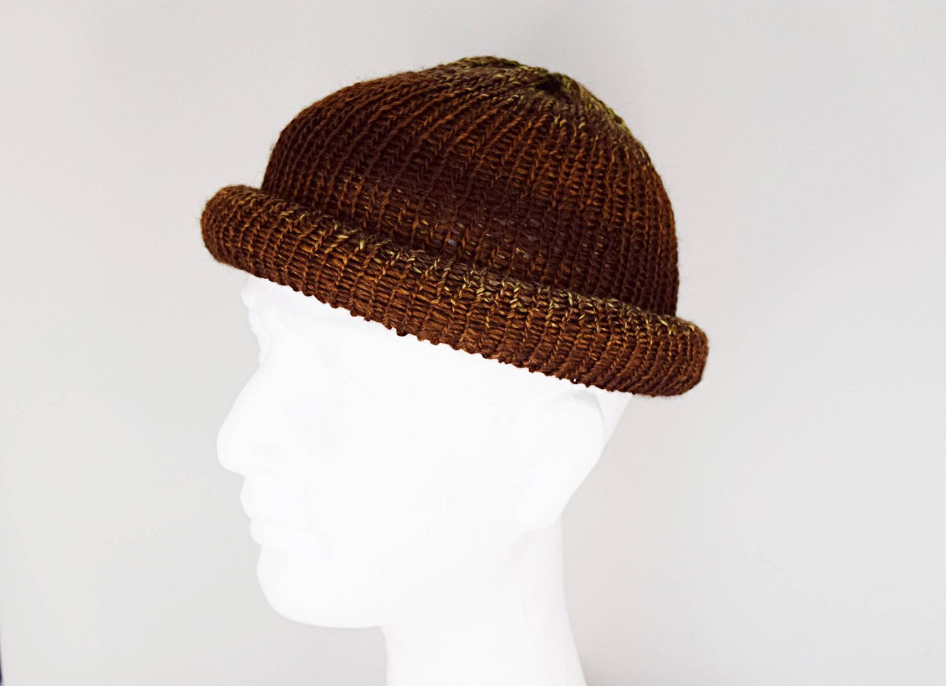 Rolled Brim Hat, Roll Up Beanie, Mens Knit Cap Beanie, Brown Rolled Beanie von IrinasSTRICKMODE