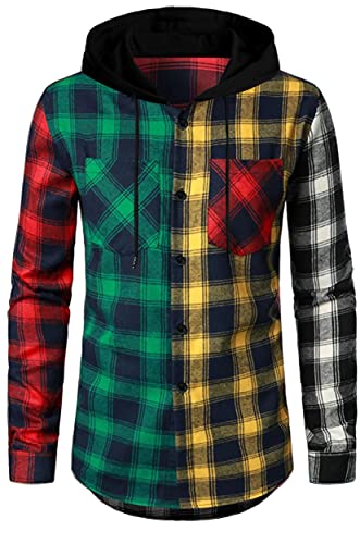 Herren Hemd Kapuzenhemd Kapuzenpullover Langramshirt Kariert Freizeithemd Spleißhülse Shirt(Mehrfarbig A-GR, L) von Iris Sprite