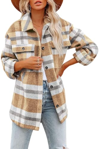 Iris Sprite Damen Hemdjacke Karierte Shacket Langarm Hemd Flanell Kariertes Hemd für Damen(Gelb, X-Large) von Iris Sprite