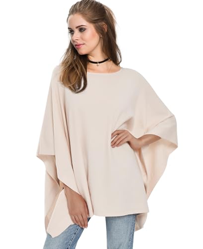 Iris Sprite Damen Pullover Poncho Elegant Poncho Schal Strick Cape Cardigan Für Frauen(Beige) von Iris Sprite