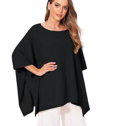 Iris Sprite Damen Pullover Poncho Elegant Poncho Schal Strick Cape Cardigan Für Frauen(Schwarz) von Iris Sprite
