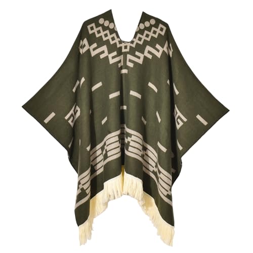 Iris Sprite Damen Pullover Poncho Ethno Stil Poncho für Frauen Quasten Strickschals und Wraps Capes, Denim-Grün, Einheitsgröße von Iris Sprite