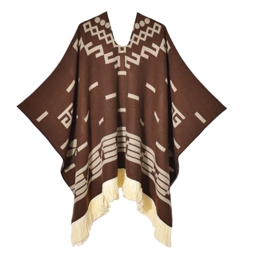 Iris Sprite Damen Pullover Poncho Ethno Stil Poncho für Frauen Quasten Strickschals und Wraps Capes, Denim-Kaffee, Einheitsgröße von Iris Sprite