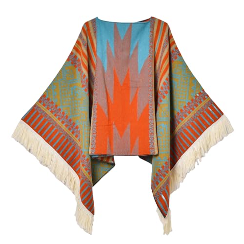 Iris Sprite Damen Pullover Poncho Ethno Stil Poncho für Frauen Quasten Strickschals und Wraps Capes, Orange, Einheitsgröße von Iris Sprite