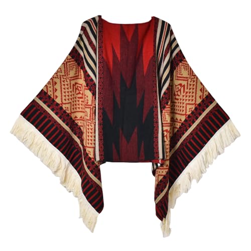 Iris Sprite Damen Pullover Poncho Ethno Stil Poncho für Frauen Quasten Strickschals und Wraps Capes, weinrot, Einheitsgröße von Iris Sprite