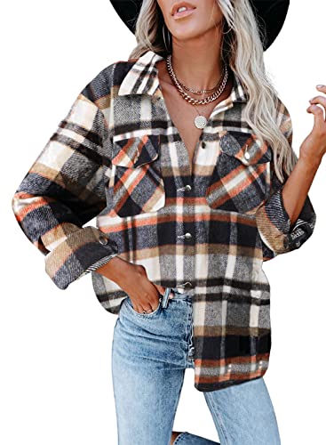 Iris Sprite Flanell Kariertes Hemd für Damen Langarmhemden Button Down Cordhemd Shackets (Kariertes Braun, XX-Large) von Iris Sprite