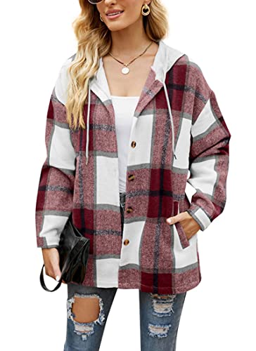 Iris Sprite Flanell Plaid Shirt für Frauen Langarm Shirts Button Down Cord Shirt Shackets, Weinrot - 02, Small von Iris Sprite