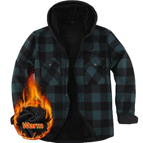 Iris Sprite Hemdjacke Herren Kapuze Kariert Wattiert Jacke Holzfällerhemd Herren Hemden Frühling und Herbst Thermohemd Herren (Grün, XXL) von Iris Sprite