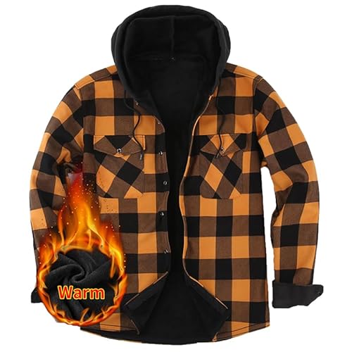 Iris Sprite Hemdjacke Herren Kapuze Kariert Wattiert Jacke Holzfällerhemd Herren Hemden Frühling und Herbst Thermohemd Herren (Orange, S) von Iris Sprite