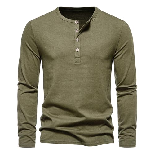 Iris Sprite Herren Casual Henley Langarm T-Shirt Pullover Slim Fit Shirts Halb Knöpfe Kragenlos Polo T Shirts Frühling Herbst(Grün,XXL) von Iris Sprite