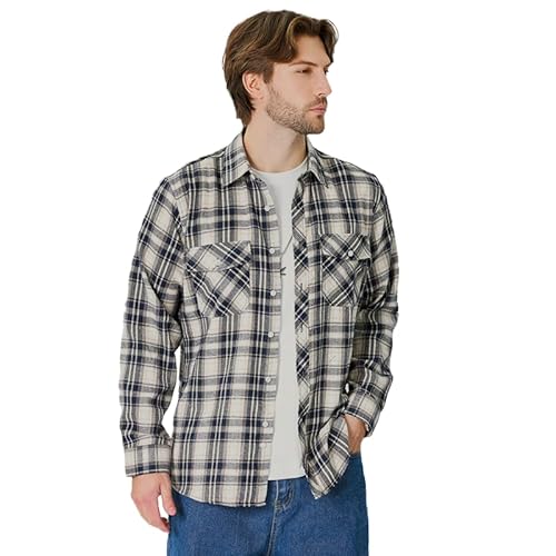 Iris Sprite Herren Hemd Kariert Flanellhemd Freizeithemd Casual Langarmshirt Holzfällerhemd(M505-Dunkelblauer Reis, L) von Iris Sprite