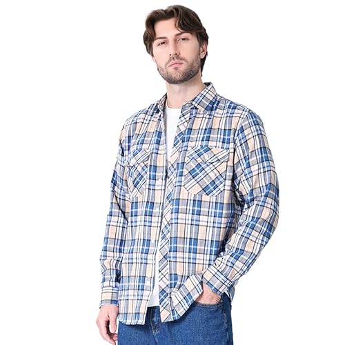 Iris Sprite Herren Hemd Kariert Flanellhemd Freizeithemd Casual Langarmshirt Holzfällerhemd(M508-Blau Beige, L) von Iris Sprite