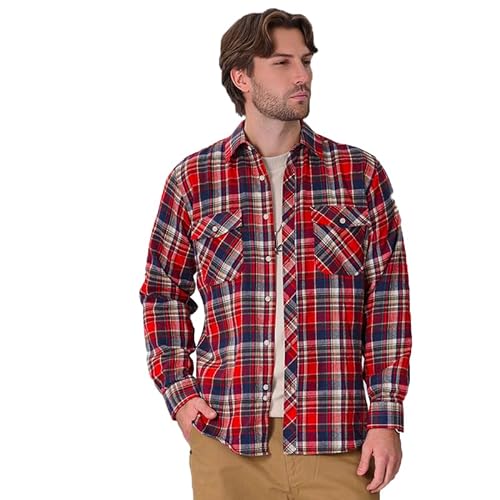 Iris Sprite Herren Hemd Kariert Flanellhemd Freizeithemd Casual Langarmshirt Holzfällerhemd(M513-Mehrfarbig Rot,L) von Iris Sprite