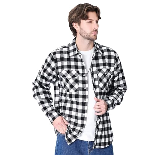 Iris Sprite Herren Hemd Kariert Flanellhemd Freizeithemd Casual Langarmshirt Holzfällerhemd(M518-Schwarz Weiß, XL) von Iris Sprite