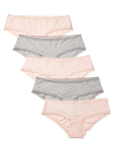 Iris & Lilly Damen Hipster-Unterwäsche Baumwolle, 5er-Pack, Grau Meliert/Blassrosa, 36 von Iris & Lilly