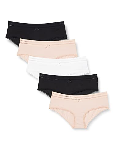 Iris & Lilly Damen Freches Hipster-Höschen aus Baumwolle mit Spitzendetail, 5er-Pack, Schwarz/Staubrosa/Weiß, 38 von Iris & Lilly