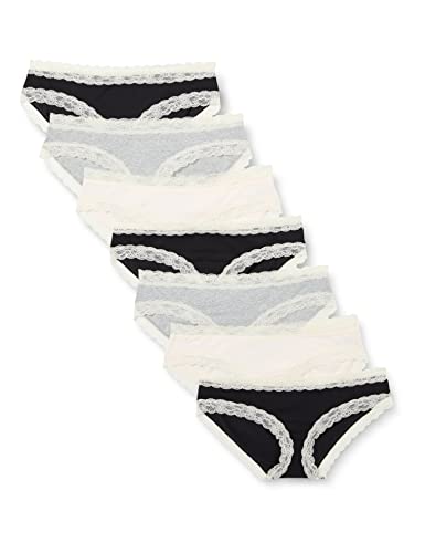 Iris & Lilly Damen Hipster-Unterwäsche Baumwolle und Spitze, 7er-Pack, Schwarz/Grau Meliert/Blassrosa, 34 von Iris & Lilly