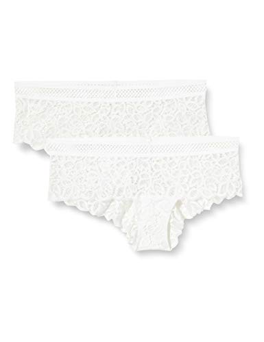 Iris & Lilly Damen Freches Hipster-Höschen aus Spitze mit Besatzdetail, 2er-Pack, Weiß, 40 von Iris & Lilly