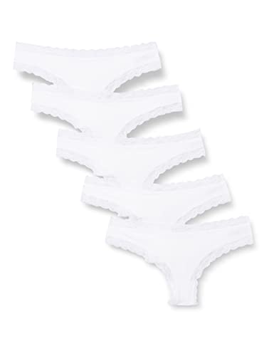 Iris & Lilly Damen Tanga-Unterwäsche Baumwolle und Spitze, 5er-Pack, Weiß, 38 von Iris & Lilly