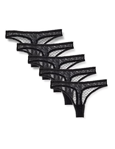 Iris & Lilly Damen Tanga-Unterwäsche Netz, 5er-Pack, Schwarz, 38 von Iris & Lilly