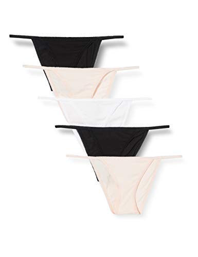 Iris & Lilly Damen Tanga-Bikini-Unterwäsche Baumwolle, 5er-Pack, Blassrosa/Schwarz/Weiß, 40 von Iris & Lilly