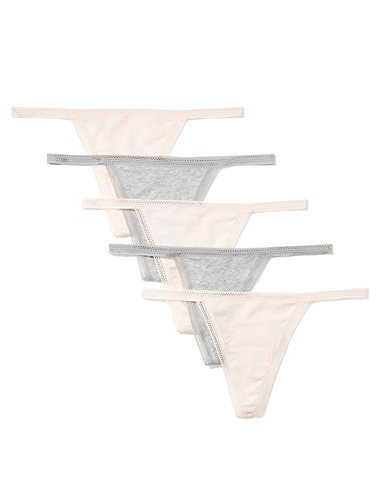 Iris & Lilly Damen G-String Unterwäsche Baumwolle, 5er-Pack, Perle/Kalkgrau, 38 von Iris & Lilly