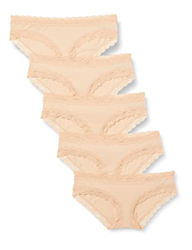 Iris & Lilly Damen Hipster-Unterwäsche Baumwolle und Spitze, 5er-Pack, Beige, 44 von Iris & Lilly