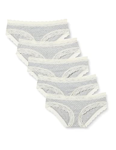 Iris & Lilly Damen Hipster-Unterwäsche Baumwolle und Spitze, 5er-Pack, Grau Meliert Punkte, 34 von Iris & Lilly