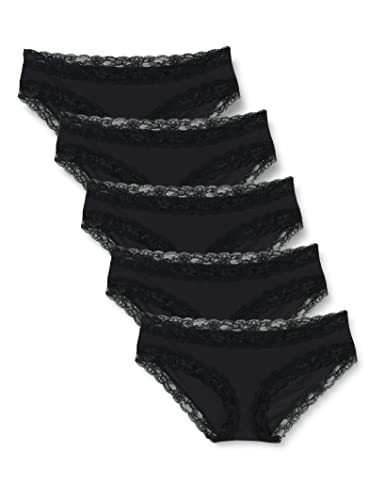 Iris & Lilly Damen Hipster-Unterwäsche Baumwolle und Spitze, 5er-Pack, Schwarz, 34 (XS) von Iris & Lilly