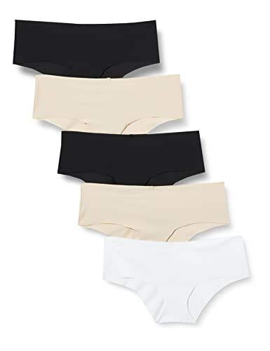 Iris & Lilly Damen Hipster-Unterwäsche ohne Abzeichnen Mikrofaser, 5er-Pack, Schwarz/Sand/Weiß, 38 von Iris & Lilly