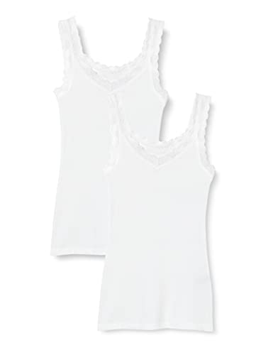 Iris & Lilly Damen Tanktop Baumwollmodal, 2er-Pack, Weiß, 44 von Iris & Lilly