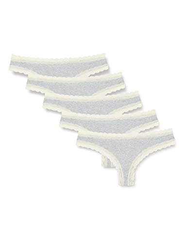 Iris & Lilly Damen Tanga-Unterwäsche Baumwolle und Spitze, 5er-Pack, Grau Meliert, 36 von Iris & Lilly