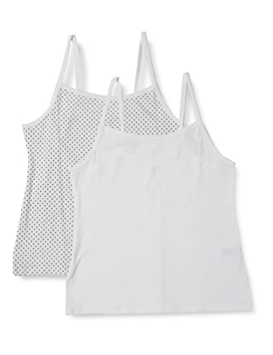 Iris & Lilly Damen Trägertop Baumwolle, 2er-Pack, Weiß, Tupfen, 34 von Iris & Lilly