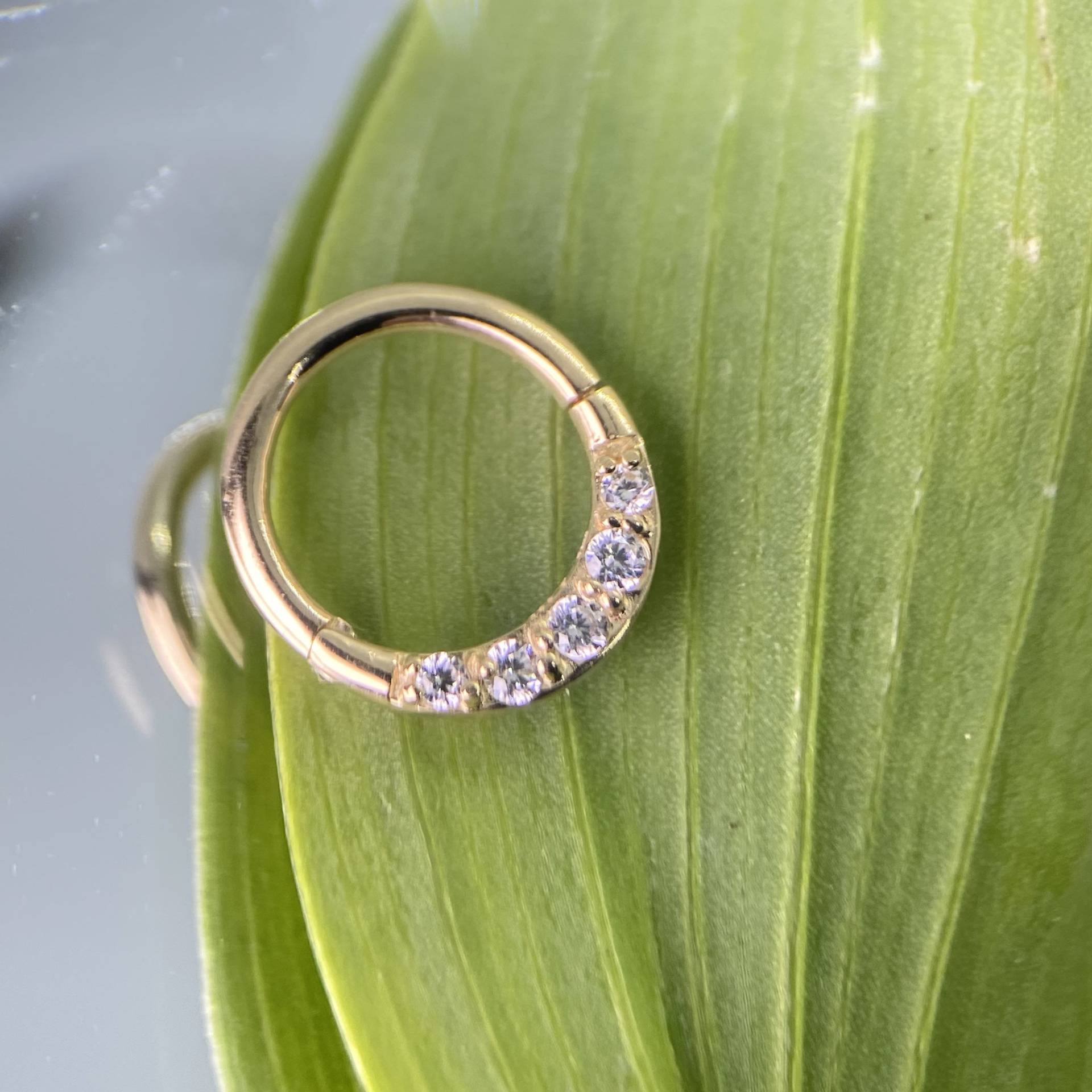 Tish Lyon Klappring 14Kt Gelbgold Mit Einem Klaren Kristall Cubic Zircnoais 1.2mm 16G von IrisBodyJewellery