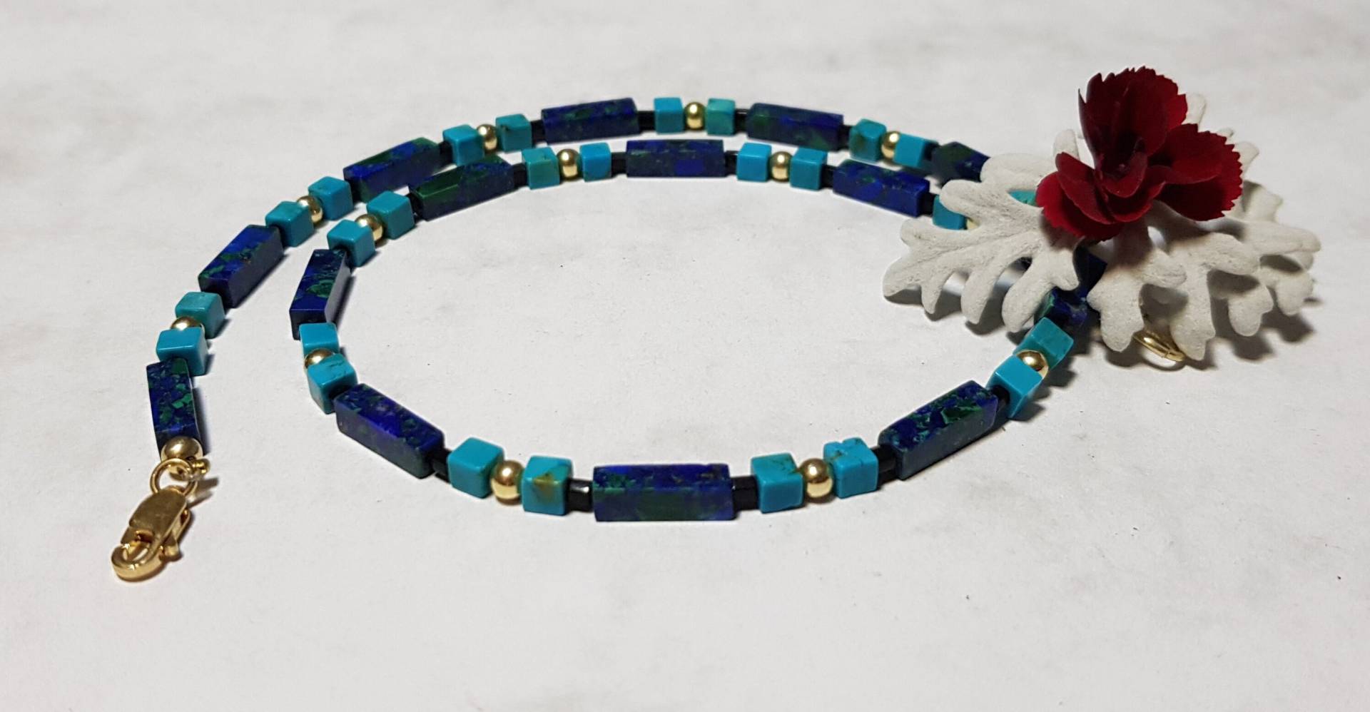 Azurit-Malarchit, Türkis, Vergoldete Kugeln von IrisGeschenke