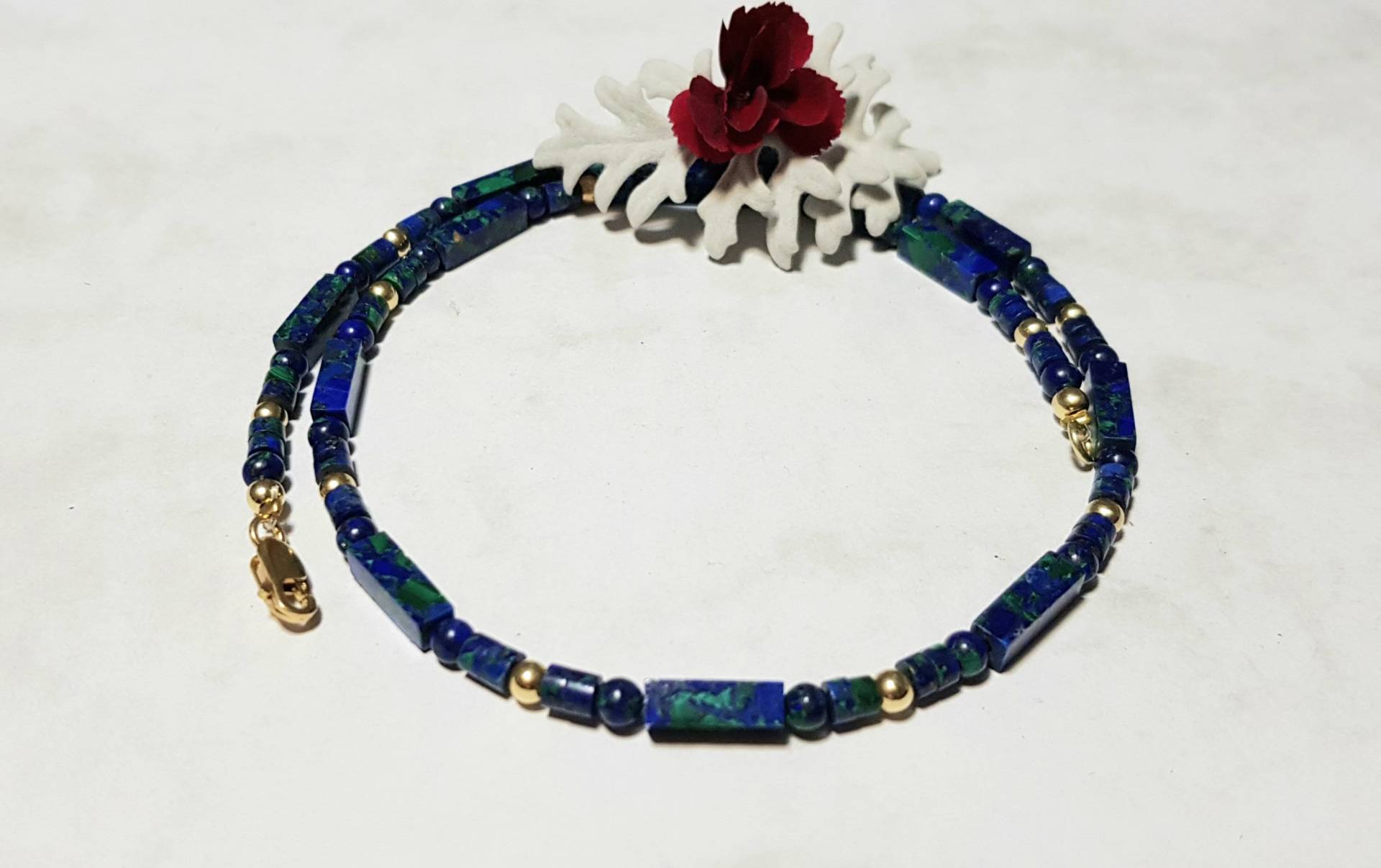 Azurit-Malarchit, Vergoldete Kugeln, Halskette von IrisGeschenke