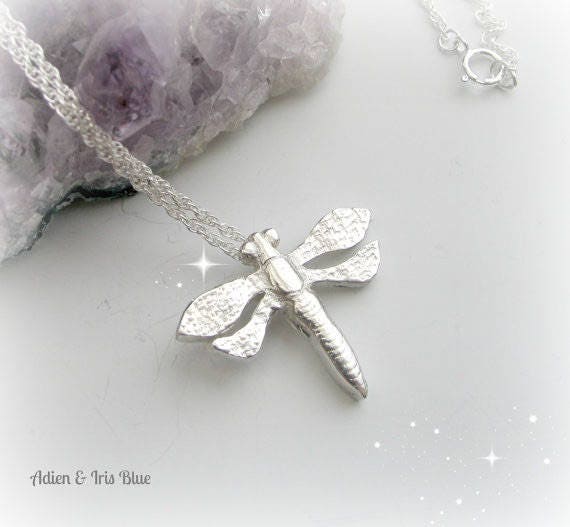 Kleine Libelle Halskette, Sterling Silber Geschenkidee Für Sie, Sommer Schmuck von Irisbluejewelery