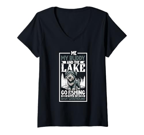 Damen Angeln und Irischer Wolfshund T-Shirt mit V-Ausschnitt Damen Angeln und Irischer Wolfshund T-Shirt mit V-Ausschnitt von Irischer Wolfshund Designs