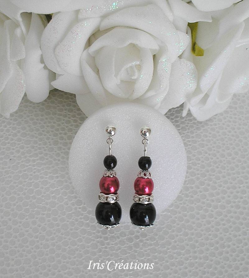 Amalia Schwarz Rot Und Strass Ohrringe von IriscreationsBijoux