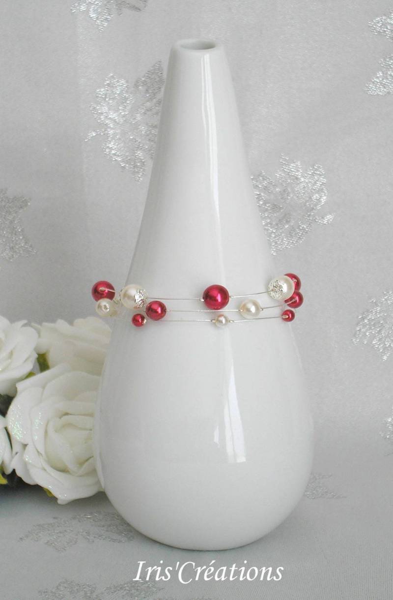 Armband Delia Hochzeit Elfenbein Und Rote Perlen von IriscreationsBijoux