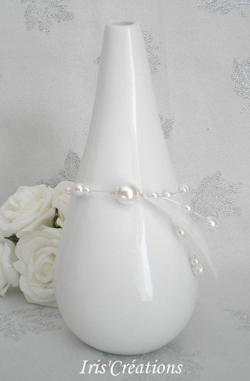 Armband-Ehe Elina Perlen, Federn Und Faserig Weißen Hahn von IriscreationsBijoux