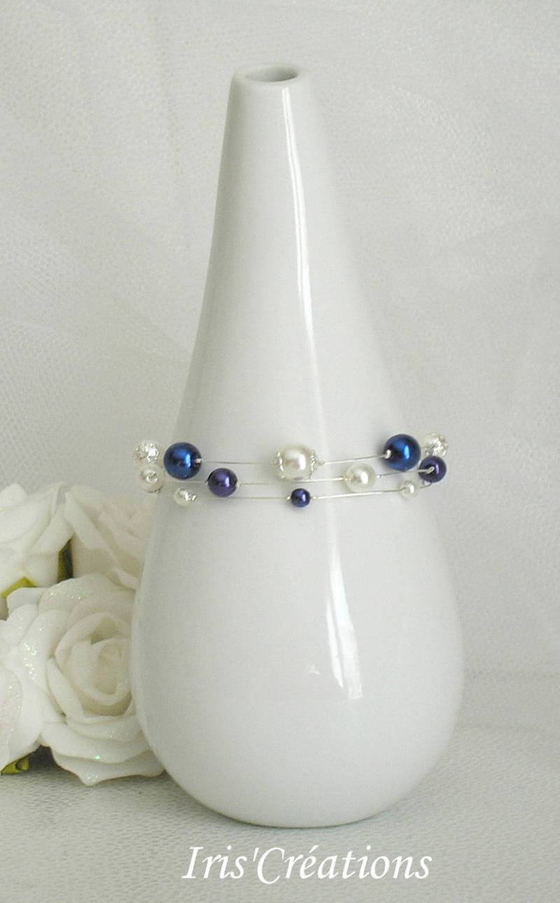 Armband-Ehe Nouméa Perlen Blau-Weiße Nacht von IriscreationsBijoux
