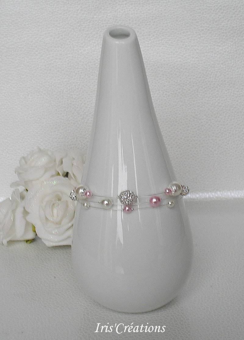 Armband-Ehe Nouméa Strass Rosa Und Weißen Pulver von IriscreationsBijoux