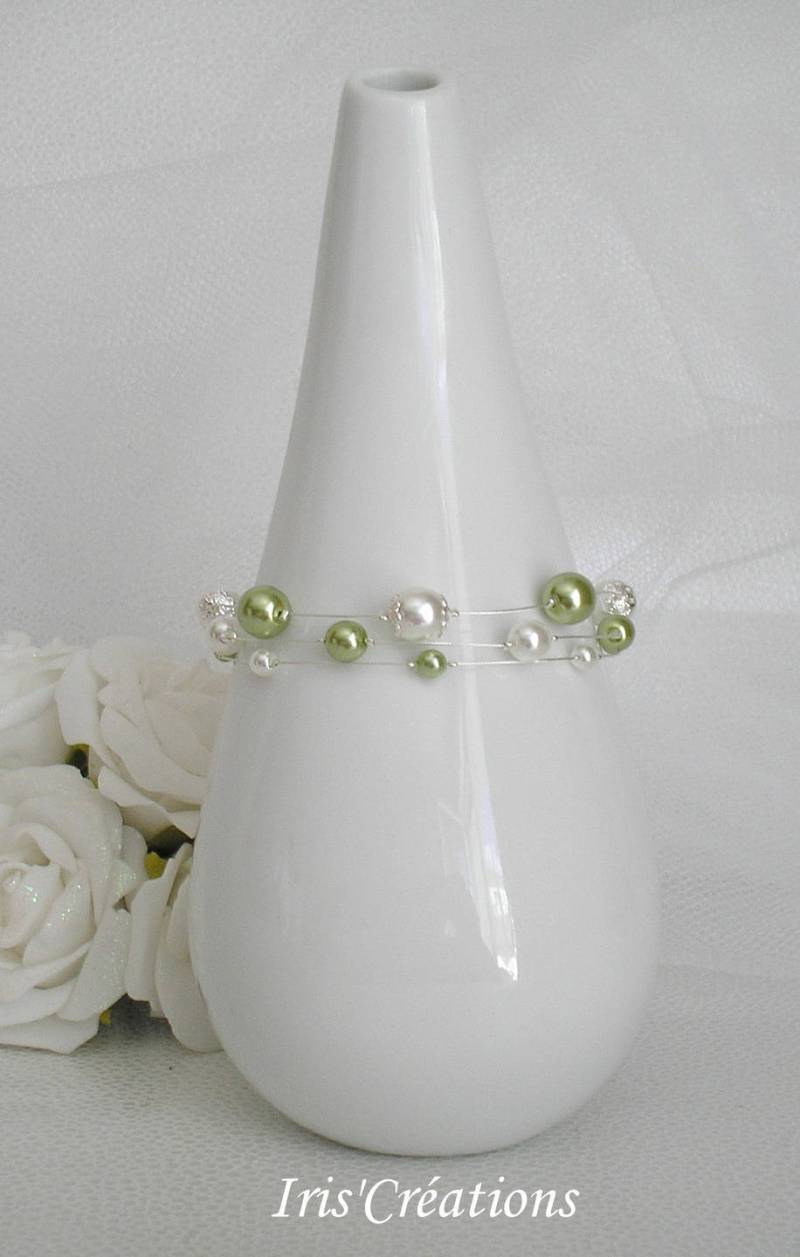 Armband Hochzeit Nouméa Renaissance Weiße Und Anisgrün von IriscreationsBijoux